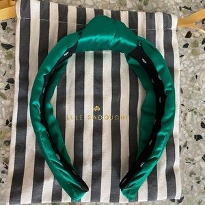 Never worn Lele Sadoughi silk emerald green knotted headband OS